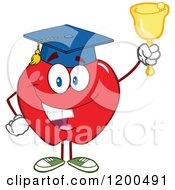 Poster, Art Print Of Happy Red Apple Wearing A Graduation Cap And Ringing A School Bell