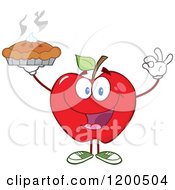 Poster, Art Print Of Red Apple Gesturing Ok And Holding Up A Fresh Hot Pie