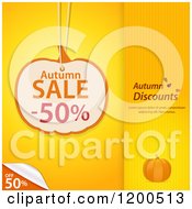 Poster, Art Print Of Pumpkin Shaped Autumn Sale Discount Tag Over Yellow Panels With A Peeling Corner And Sample Text