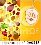 Poster, Art Print Of Acorn Shaped Autumn Sale Discount Tag Over A Panel With Autumn Leaves