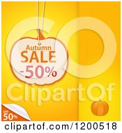 Poster, Art Print Of Pumpkin Shaped Autumn Sale Discount Tag Over Yellow Panels With A Peeling Corner And Copyspace
