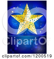 Golden Christmas Star Over Flares On Blue With Text Space