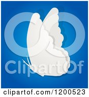 Clipart Of A 3d White Paper Butterfly Over Gradient Blue Royalty Free Vector Illustration
