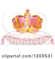 Pink And Gold Princess Crown On A Fluffy Pillow