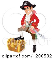 Poster, Art Print Of Tough Pirate Resting A Foot On A Treasure Chest