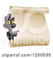 Black Halloween Cat Pointing To A Scroll Sign