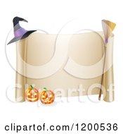 Scroll Sign With A Witch Hat Broom And Halloween Pumpkins