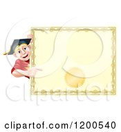 Poster, Art Print Of Happy Blond Graduate Man Looking Around And Pointing At A Certificate