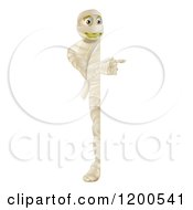 Poster, Art Print Of Happy Halloween Mummy Looking Around And Pointing At A Sign