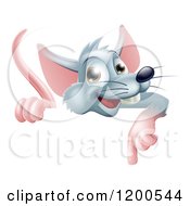 Happy Gray Rat Pointing Down At A Sign