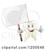 Poster, Art Print Of Happy Tooth Mascot Holding A Thumb Up And A Sign