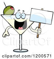 Poster, Art Print Of Happy Martini Mascot Holding A Sign
