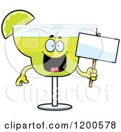 Happy Margarita Mascot Holding A Sign