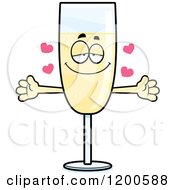 Cartoon Of A Loving Champagne Mascot With Open Arms And Hearts Royalty Free Vector Clipart