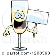 Cartoon Of A Happy Champagne Mascot Holding A Sign Royalty Free Vector Clipart