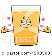 Cartoon Of A Loving Beer Mascot With Open Arms And Hearts Royalty Free Vector Clipart
