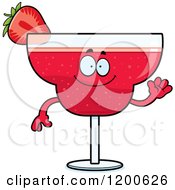 Poster, Art Print Of Friendly Waving Strawberry Daiquiri Mascot