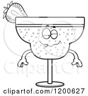 Cartoon Of A Black And White Sick Or Drunk Strawberry Daiquiri Mascot Royalty Free Vector Clipart