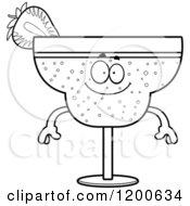 Cartoon Of A Black And White Happy Strawberry Daiquiri Mascot Royalty Free Vector Clipart