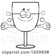 Poster, Art Print Of Black And White Loving Wine Glass Character With Open Arms And Hearts