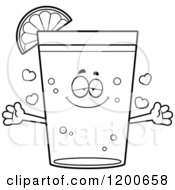 Cartoon Of A Black And White Loving Beer Mascot With Open Arms A Lime Slice And Hearts Royalty Free Vector Clipart
