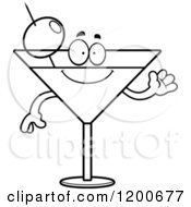 Poster, Art Print Of Black And White Friendly Waving Martini Mascot