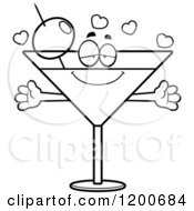Poster, Art Print Of Black And White Loving Martini Mascot With Open Arms And Hearts