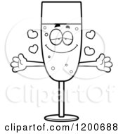 Cartoon Of A Black And White Loving Champagne Mascot With Open Arms And Hearts Royalty Free Vector Clipart
