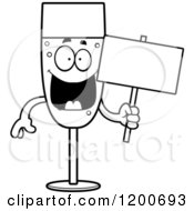 Poster, Art Print Of Black And White Happy Champagne Mascot Holding A Sign