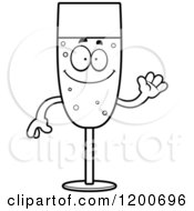 Cartoon Of A Black And White Friendly Waving Champagne Mascot Royalty Free Vector Clipart