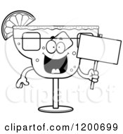 Black And White Happy Margarita Mascot Holding A Sign