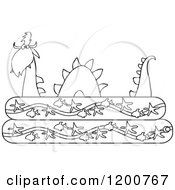 Clipart Of An Outlined Loch Ness Monster Plesiosaur Dinosaur In A Kiddie Swimming Pool Royalty Free Vector Illustration