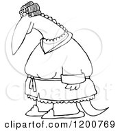 Clipart Of An Outlined Female Dinosaur In Curlers And A Robe Royalty Free Vector Illustration