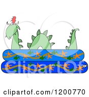 Clipart Of A Loch Ness Monster Plesiosaur Dinosaur In A Kiddie Swimming Pool Royalty Free Vector Illustration