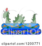 Clipart Of A Green Loch Ness Monster Plesiosaur Dinosaur In A Kiddie Swimming Pool Royalty Free Illustration