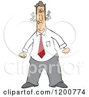 Cartoon Of An Angry Man Steaming Mad And Clenching His Fists Royalty Free Vector Clipart