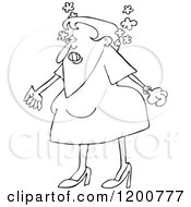 Cartoon Of An Outlined Angry Woman Steaming Mad And Clenching Her Fists Royalty Free Vector Clipart