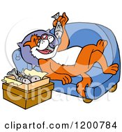 Poster, Art Print Of Fat Ginger Cat Relaxing On A Sofa And Eating Fish