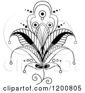 Clipart Of A Black And White Henna Flower Royalty Free Vector Illustration