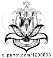 Clipart Of A Black And White Henna Flower 2 Royalty Free Vector Illustration