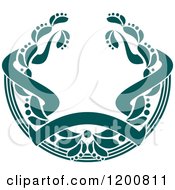 Poster, Art Print Of Vintage Teal Coat Of Arms Wreath With Ribbons 2