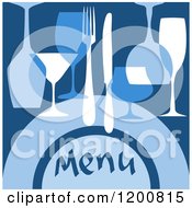 Poster, Art Print Of Beverage Menu With Glasses And Silveware On Blue