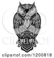 Clipart Of A Grayscale Tribal Owl Royalty Free Vector Illustration