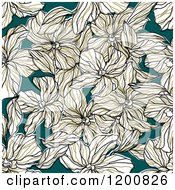 Poster, Art Print Of Seamless Pattern Of White Flowers On Teal