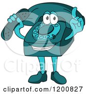 Poster, Art Print Of Turquoise Telephone Mascot Holding A Receiver And A Finger Up