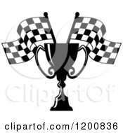 Black And White Racing Trophy Cup And Checkered Flags