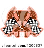 Clipart Of A Racing Trophy Cup And Checkered Flags With A Laurel Wreath Royalty Free Vector Illustration