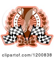 Racing Trophy Cup And Checkered Flags With A Laurel Wreath And Stars