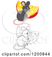 Poster, Art Print Of Outlined And Colored Cute Mouse With A Cheese Wedge