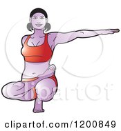 Clipart Of A Fit Woman In Red Stretching In The Ardha Baddha Padma Yoga Pose Royalty Free Vector Illustration